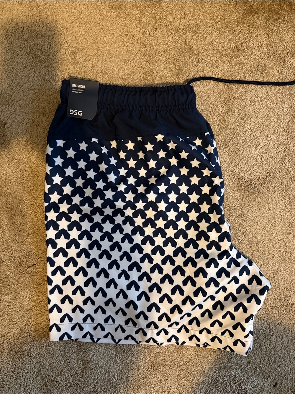 DSG Navy and White Star-Pattern Rec 6” Shorts